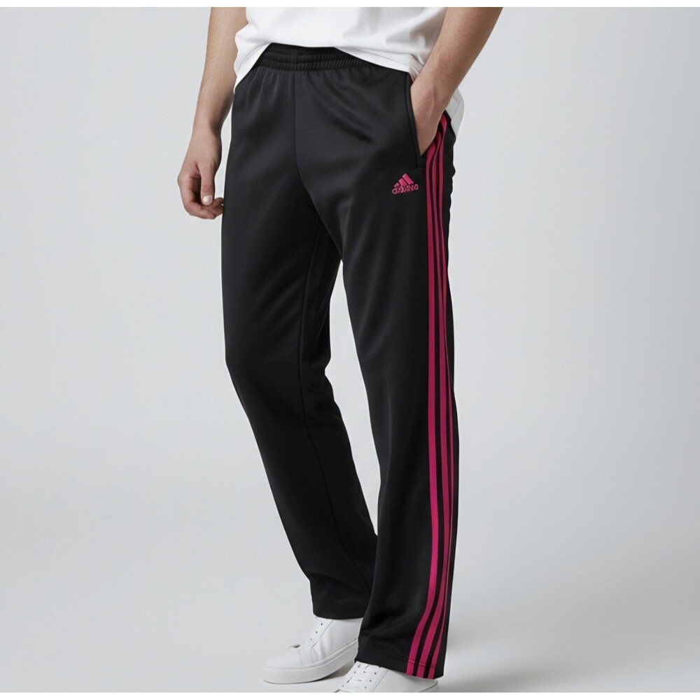 Adidas Track Sweatpants Unisex Black With Pink Stripes Joggers Size M Medium